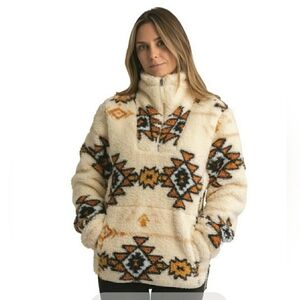 LIV Outdoor Women's Ainsley Sherpa Pullover - Roasted Pecan Diamond Aztec - XL